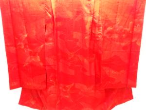 アンティーク　綸子金砂子　雲に鶴模様長襦袢(刺繍衿付き)